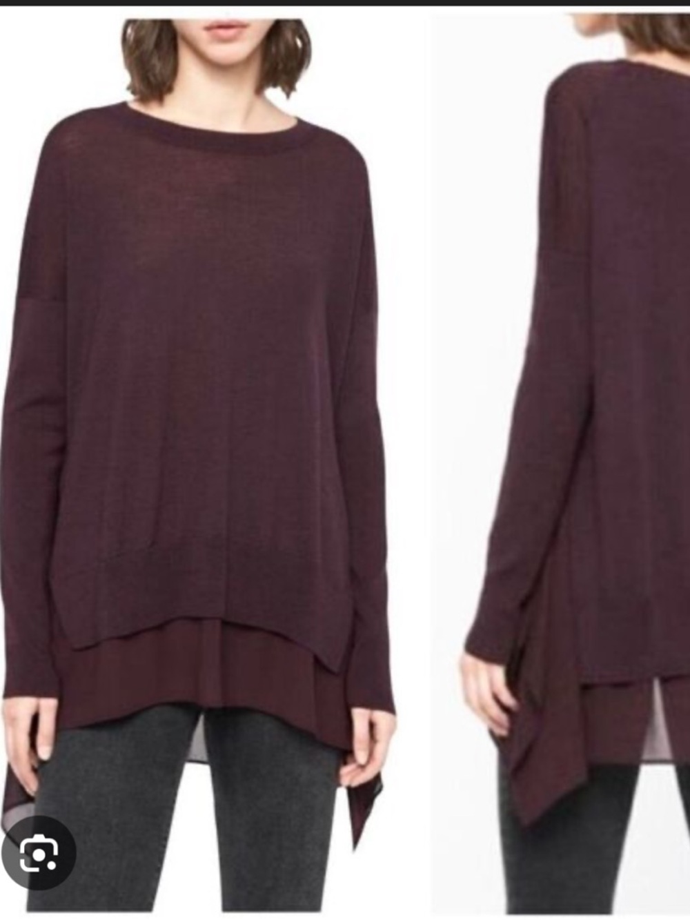 Allsaints Purple Libby Crewneck 100% Merino Wool Long Sleeve Tunic sz S #V1